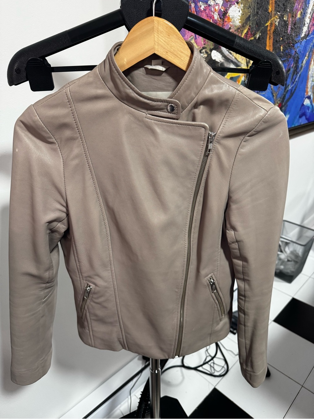 Soia & Kyo Women's Taupe Gray Leather Moto Jacket